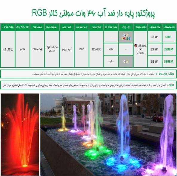 چراغ پایه دار ضد آب مولتی کالر 12ولتEmaxمدل27REMP