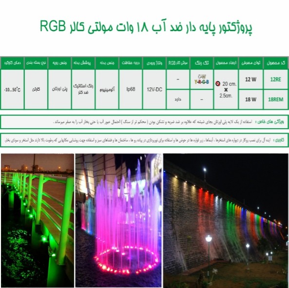 چراغ پایه دار ضدآب مولتی کالر 12ولت Emaxمدل 18REMP