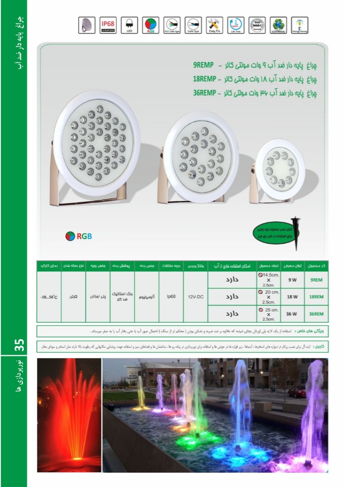 چراغ پایه دار ضد آب مولتی کالر 12ولتEmaxمدل27REMP