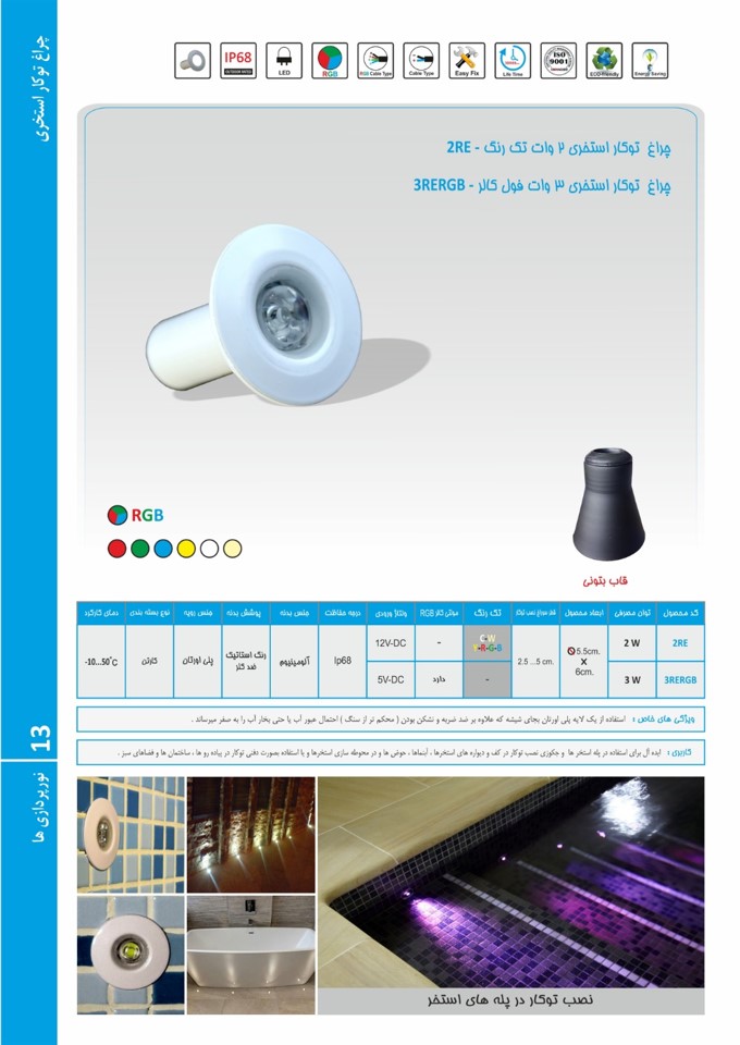 چراغ توکار استخری تک رنگ 2 وات 12 ولت Emax مدل 2RE - تصویر 6