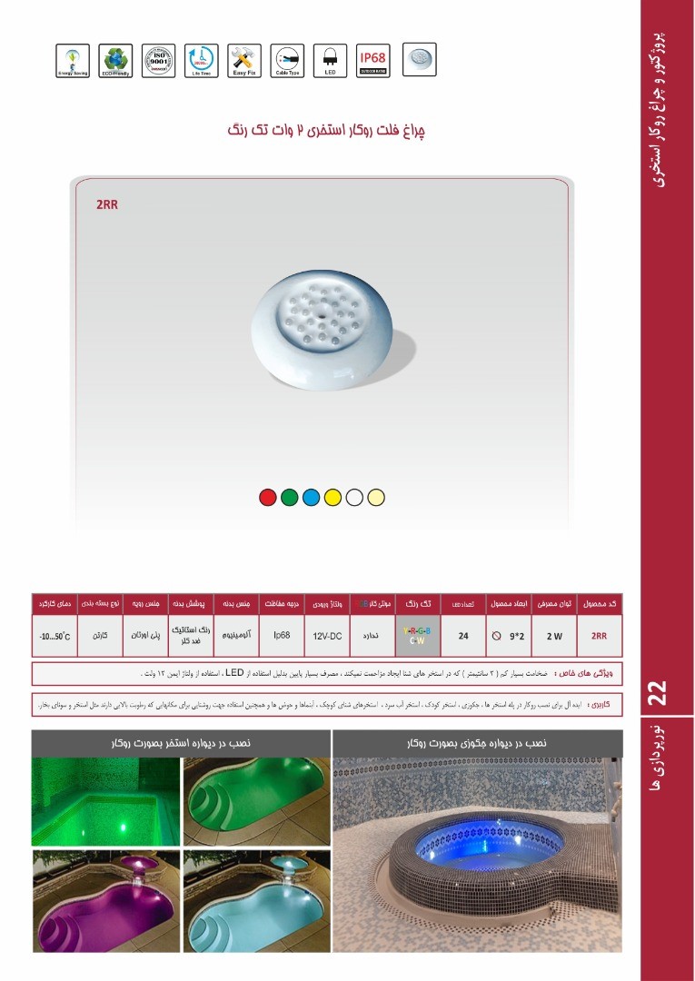 چراغ روکار استخری فلت تک رنگ 12 ولت Emax مدل 3RR - تصویر 1