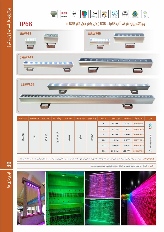 چراغ وال واشر ضدآب فول کالر9وات12ولتEmaxمدل9RWRGB - تصویر 2