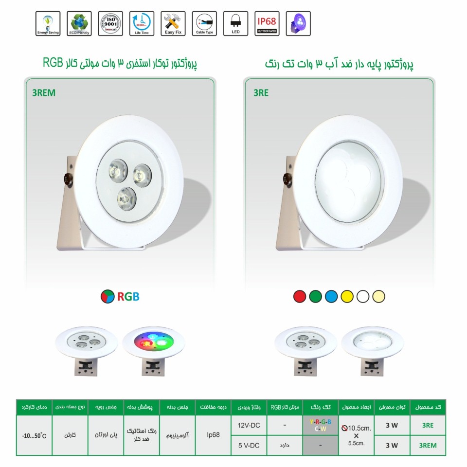 چراغ پایه دار ضد آب تک رنگ 3وات 12ولت Emaxمدل3REP - تصویر 2