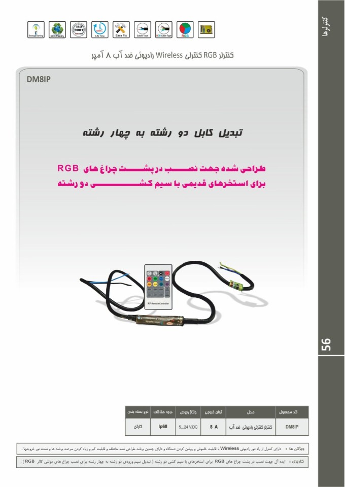 کنترلر RGBرادیویی ضد آب 12ولت آدامسی Emaxمدل DM8IP - تصویر 2