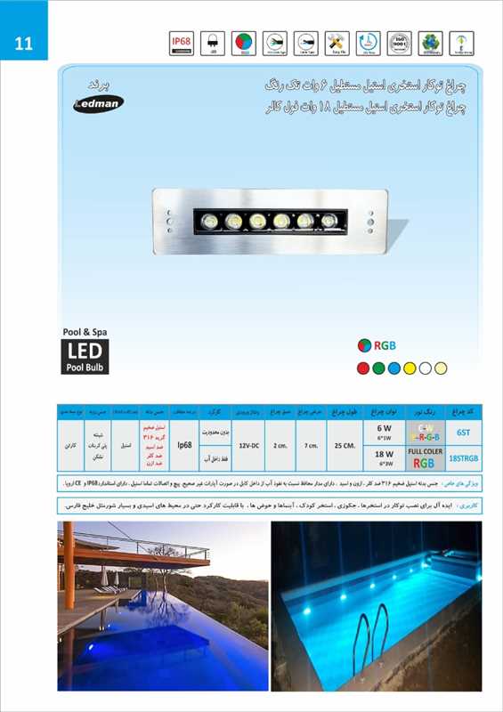 چراغ توکار استخری مستطیل استیل 12ولتLedmanمدل 6ST - تصویر 1