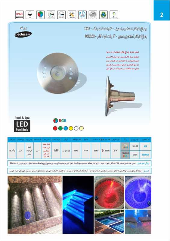 چراغ توکاراستخری استیل فول کالر5ولتLedmanمدل3SERGB - تصویر 1
