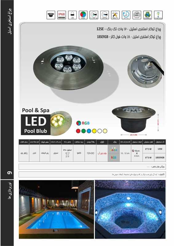 چراغ توكار استخری استیل تك رنگ 12وات Ledmanمدل12SE - تصویر 4