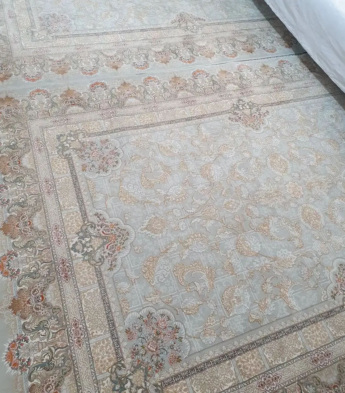 یک جفت فرش 6متری 1200شانه طلاکوب طوسی نقره ای 2عدد - تصویر 5
